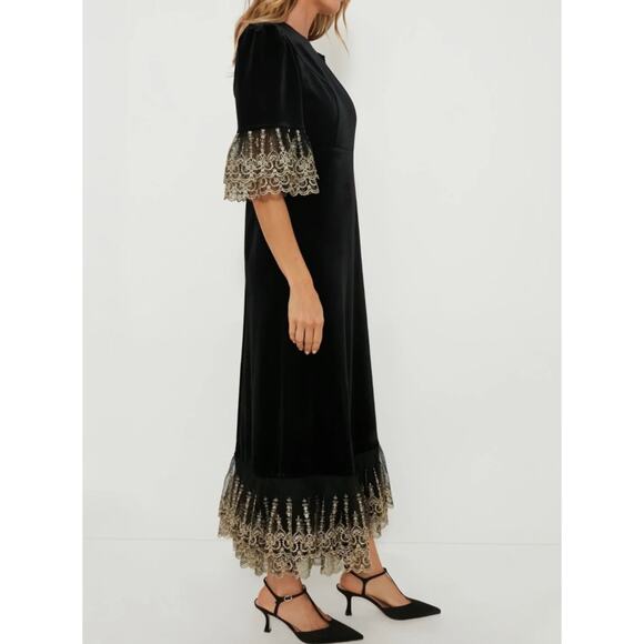 TUCKERNUCK Pomander Place Black Velvet Gold Lace Lillith Dress NWT Size Large - Picture 8 of 11